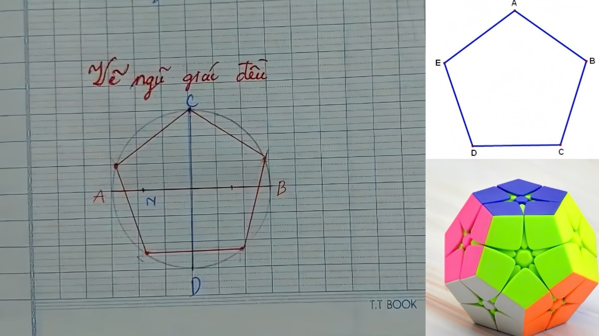 Hình ngũ giác đều đã hoàn thiện sau các bước vẽ chi tiết