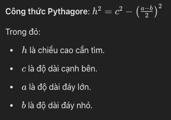 Hình thang với các đường phụ minh họa cách tính chiều cao bằng Pytago