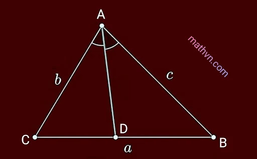 Hình vẽ minh họa đường phân giác trong AD của tam giác ABC, giúp hiểu rõ công thức tính đường phân giác trong tam giác.