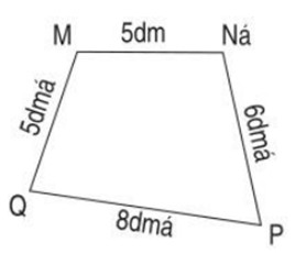 Hình vẽ minh họa tứ giác MNPQ với các cạnh 5dm, 6dm, 8dm, 5dm, giúp người đọc dễ dàng thực hành cách tính chu vi hình tứ giác cho bởi hình vẽ sau.