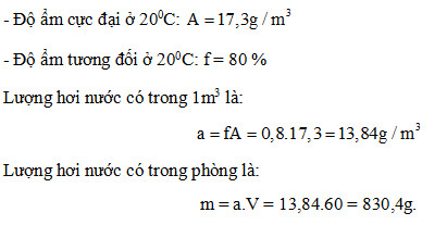 Hướng dẫn giải chi tiết bài toán tính lượng hơi nước trong phòng