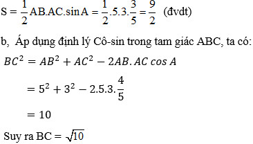 Kết quả diện tích tam giác ABC qua công thức sin góc