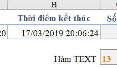 Kết quả sử dụng hàm TEXT để định dạng khoảng cách giờ, phút, giây
