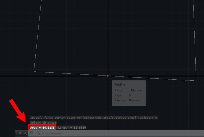 Kết quả tính diện tích một hình bằng lệnh AA hiển thị trong AutoCAD