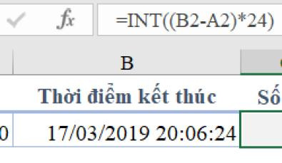 Kết quả tính số giờ chênh lệch giữa hai thời điểm bằng công thức trong Excel