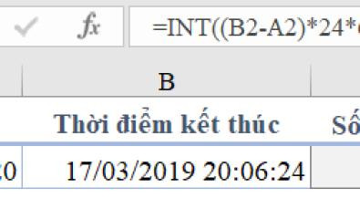 Kết quả tính số phút chênh lệch giữa hai thời điểm bằng công thức trong Excel