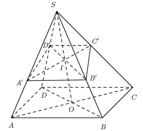 Khối chóp S.ABCD với đáy là hình bình hành, các điểm A', B', C', D' trên các cạnh bên