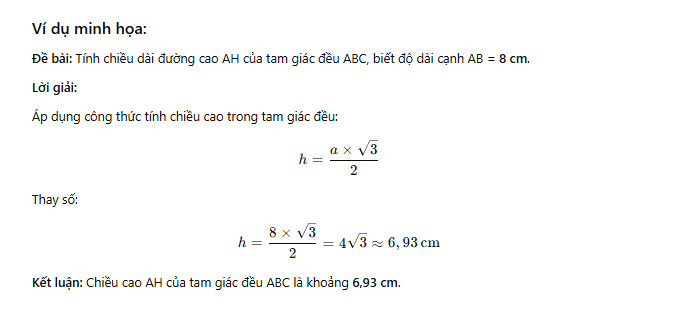 Minh họa cách tính chiều cao của tam giác đều khi đã biết độ dài cạnh