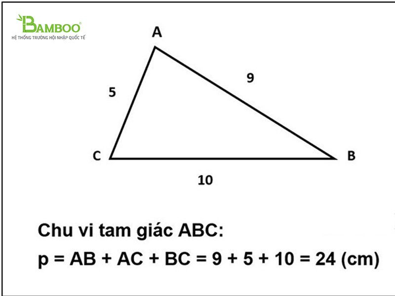 Minh họa cách tính chu vi hình tam giác qua các cạnh