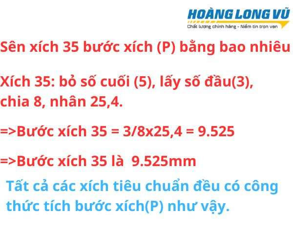 Minh họa chi tiết công thức tính bước xích cho các loại xích công nghiệp khác nhau, giúp xác định thông số nhông xích chính xác.