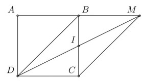 Minh họa công thức tính độ dài tổng 2 vectơ bằng quy tắc hình bình hành trong hình vuông