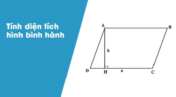 Minh họa một hình bình hành với các cạnh và chiều cao, hỗ trợ tính chu vi và diện tích hình bình hành
