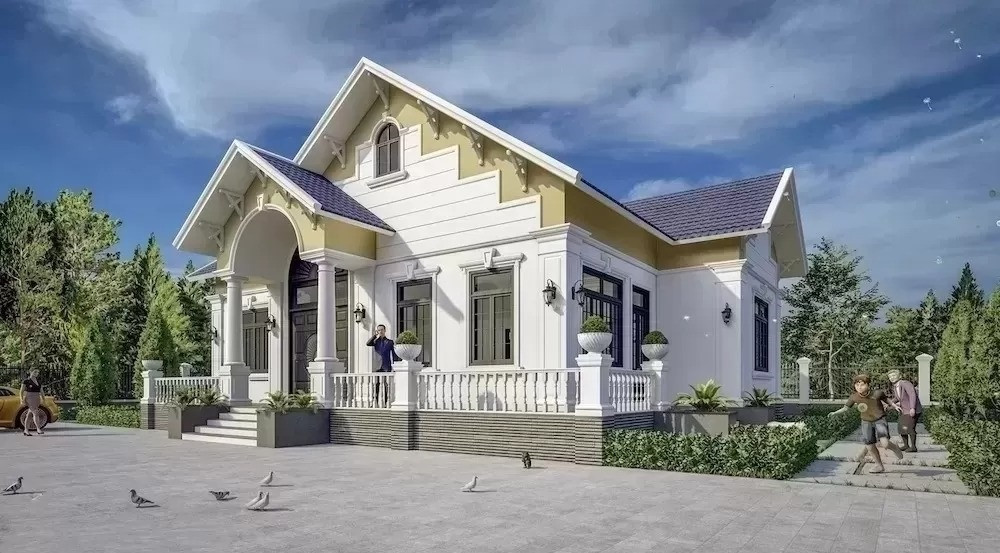 Phối cảnh một công trình mái thái độc đáo, cần lưu ý khi dự toán diện tích mái