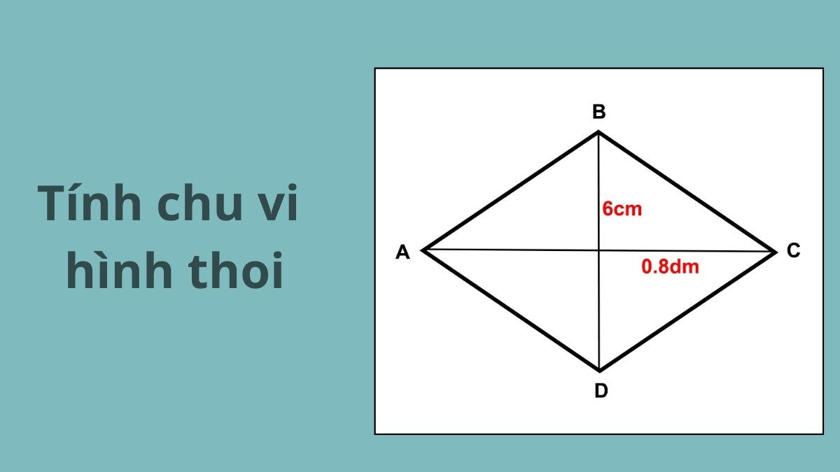 Sơ đồ giải thích cách tính chu vi hình thoi từ hai đường chéo