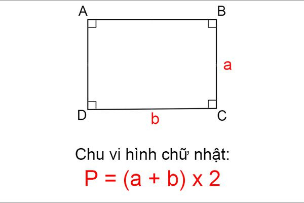 Sơ đồ minh họa công thức tính chu vi hình chữ nhật