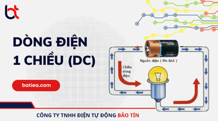 Sơ đồ minh họa dòng điện 1 chiều trong mạch đơn giản