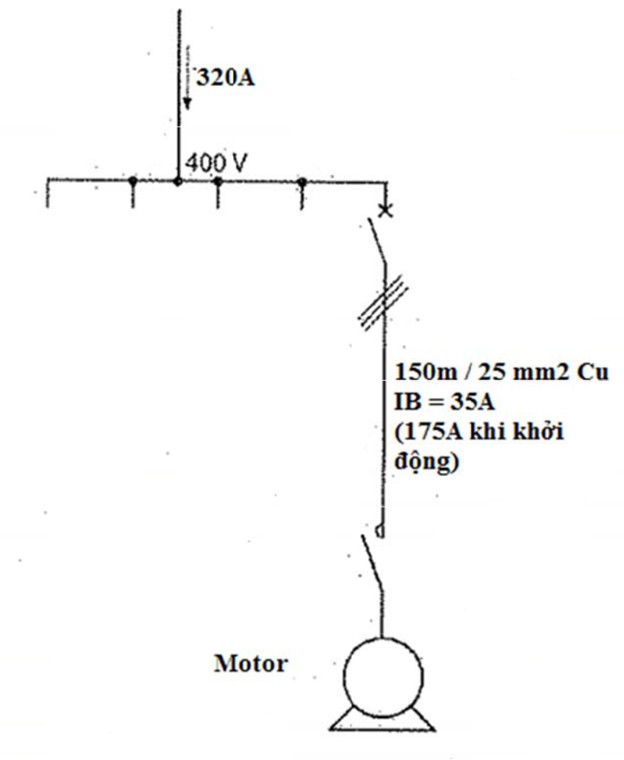 Sơ đồ ví dụ tính toán độ sụt áp cho động cơ 3 pha