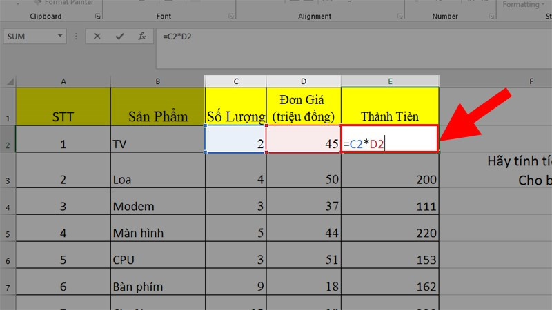 Sử dụng dấu sao để nhân các cột dữ liệu trong Excel