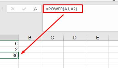 Sử dụng hàm POWER để tính bình phương 2