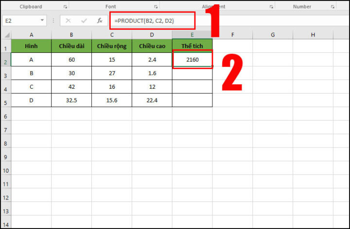 Sử dụng hàm PRODUCT để tính tích các số trong Excel