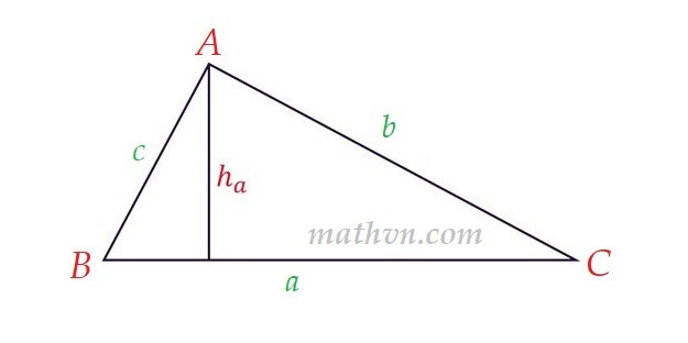 Tam giác ABC với đường cao h_a hạ từ đỉnh A xuống cạnh BC, minh họa công thức tính diện tích cơ bản.