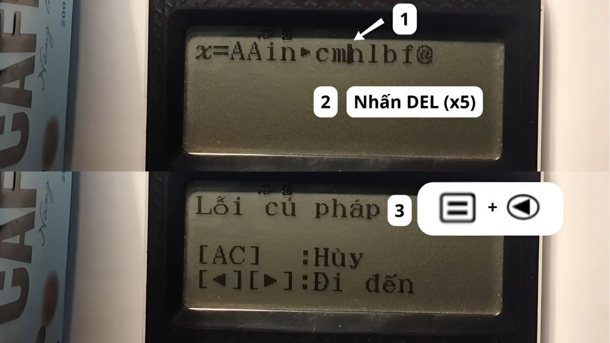 Thực hiện các thao tác xóa và điều chỉnh con trỏ trên Casio 580 để tạo hình trái tim
