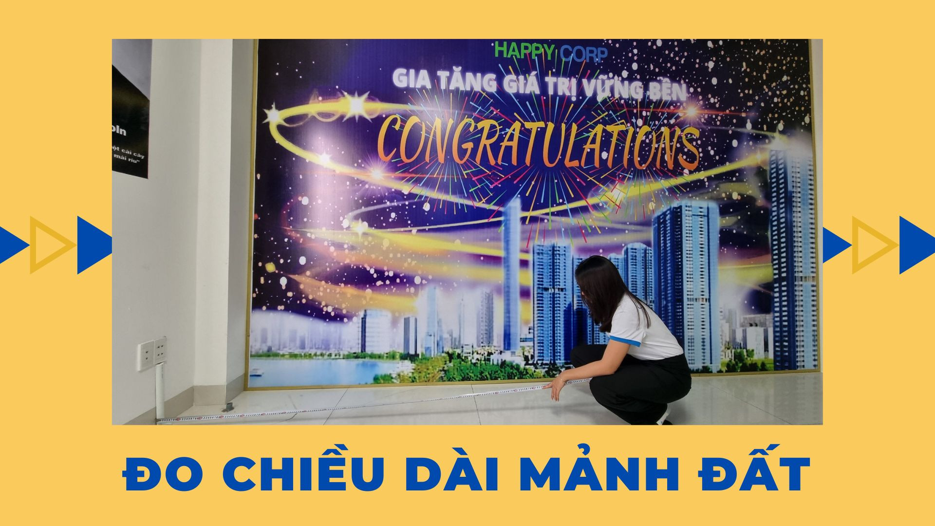 Thực hiện đo đạc chiều dài cẩn thận trên một khu đất có hình dạng không đều