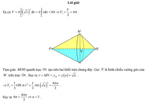 Tiếp tục lời giải ví dụ 5 về việc tìm tham số a dựa trên thể tích khối tròn xoay