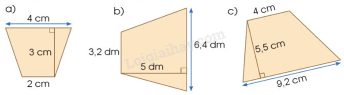 Tính diện tích hình thang có các kích thước cụ thể