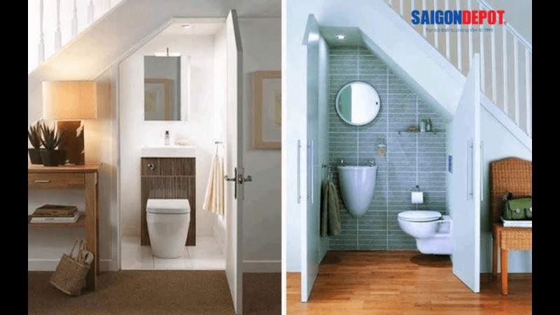 Tính diện tích nhà vệ sinh dưới gầm cầu thang