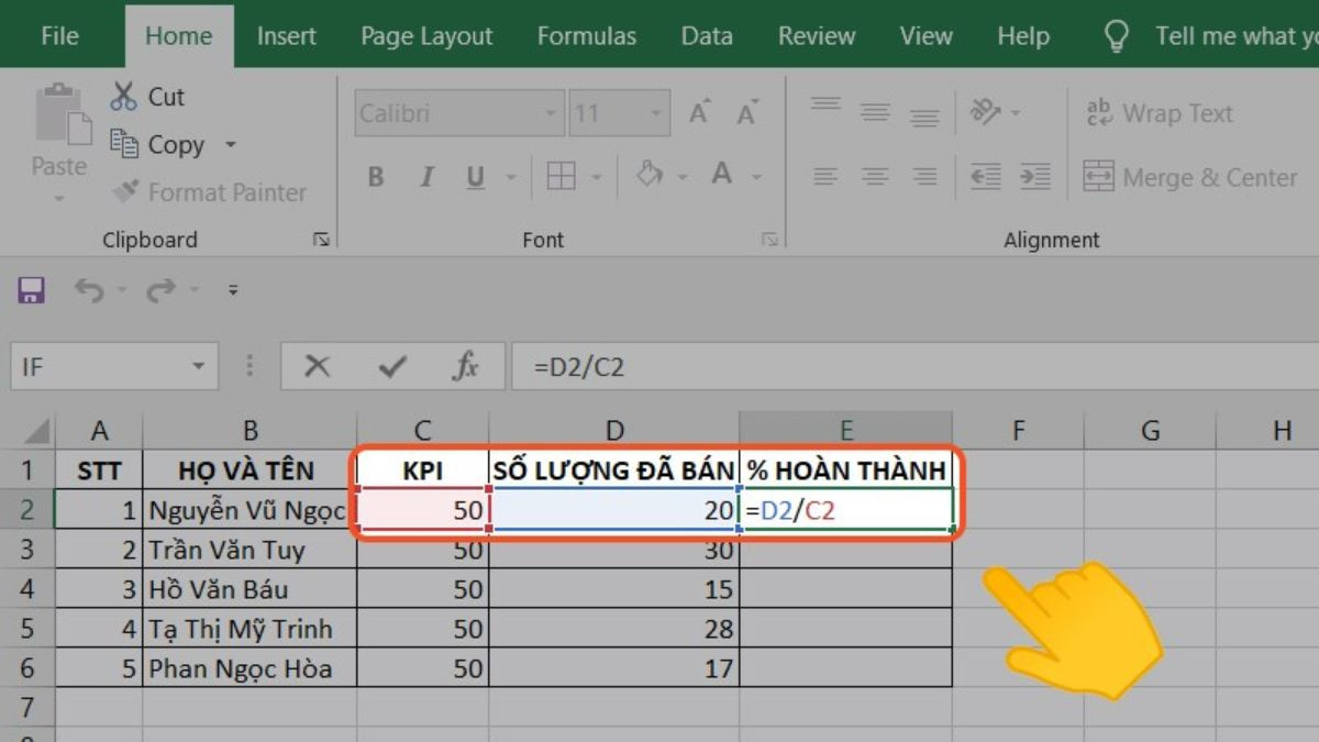 Tính phần trăm bằng Excel
