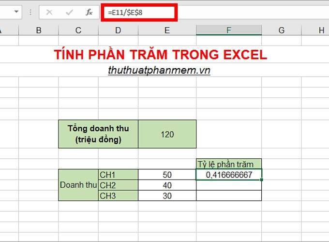Tính phần trăm trong Excel