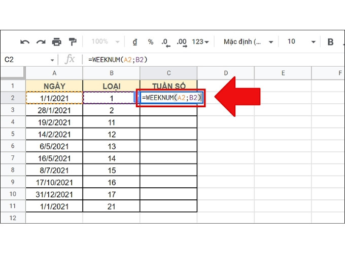 Tính số tuần trong Excel