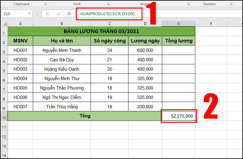 Tính tổng lương nhân viên chỉ với một hàm SUMPRODUCT trong Excel
