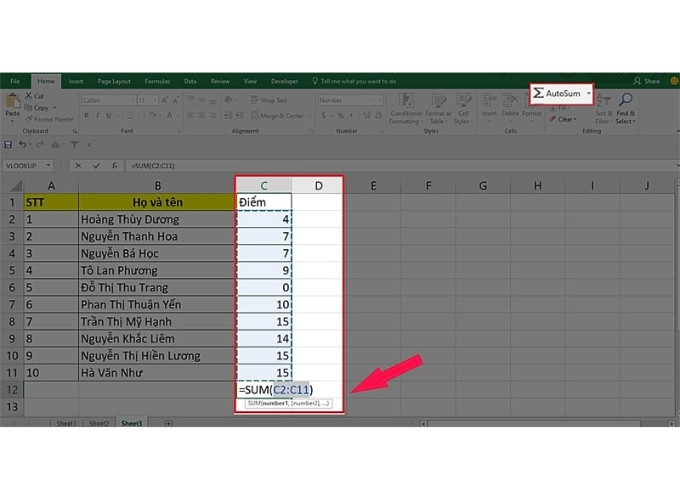 Tính tổng trong Excel