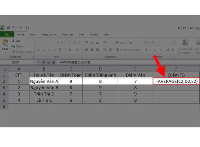 Tính trung bình trong Excel