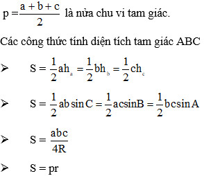 Tổng hợp các công thức tính diện tích tam giác thường lớp 10