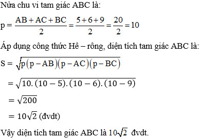Ví dụ 1: Giải công thức Heron với các cạnh 5, 6, 9
