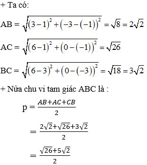 Ví dụ 2: Tính độ dài cạnh AB, AC, BC từ tọa độ đỉnh