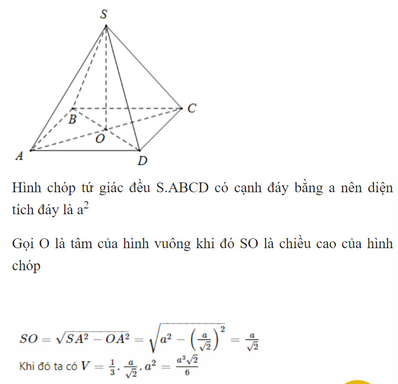 Ví dụ bài tập tính thể tích khối chóp tứ giác đều