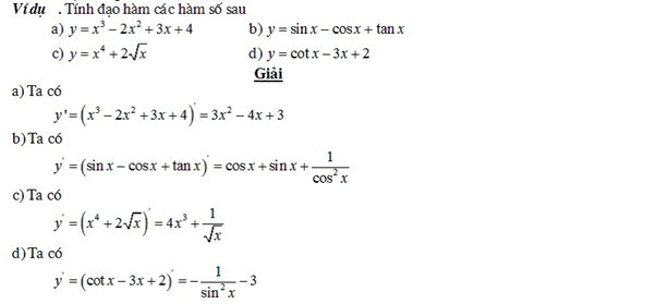 Ví dụ bài tập ứng dụng công thức đạo hàm và nguyên hàm trong giải toán