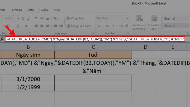 Ví dụ tính số tuổi chính xác theo ngày, tháng, năm